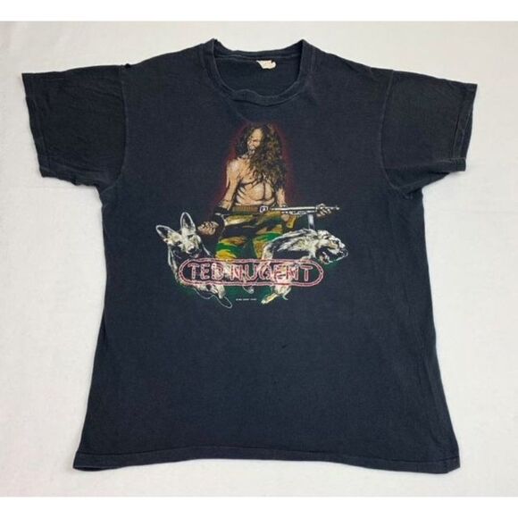 Vintage 80s Ted Nugent T-Shirt Black XL Screen Stars Single Stitch 1982 - Picture 1 of 10